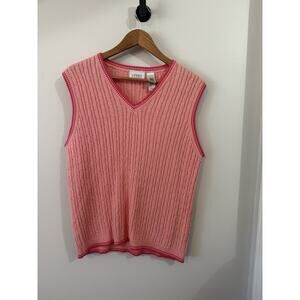 Vintage Sweater Vest Women's Large Pink Cable Knit Golf Preppy Tennis Top